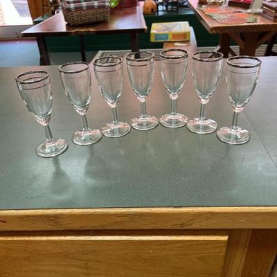Sale Photo Thumbnail #368: Vintage Silver Rimmed Champagne Flutes  Lot of 7