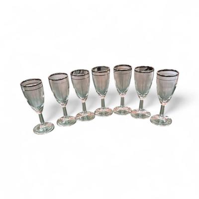 Sale Photo Thumbnail #367: Vintage Silver Rimmed Champagne Flutes  Lot of 7