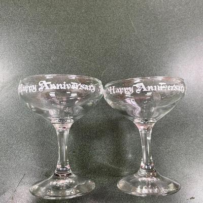 Sale Photo Thumbnail #369: Pair of Vintage Happy Anniversary Champagne Glasses