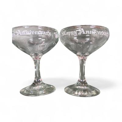 Sale Photo Thumbnail #370: Pair of Vintage Happy Anniversary Champagne Glasses