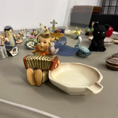 Sale Photo Thumbnail #396: Goebel Hummel Let's Sing Ashtray or Trinket dish #114   Boy Playing an accordion and a bird  Chip on the rear on the coat