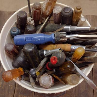 Large Collection of Screwdrivers Various Head Shapes and Lengths