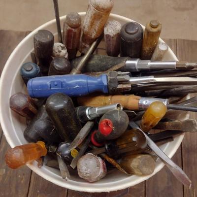 Large Collection of Screwdrivers Various Head Shapes and Lengths