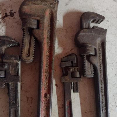 Set of Four Pipe Wrenches Various Sizes
