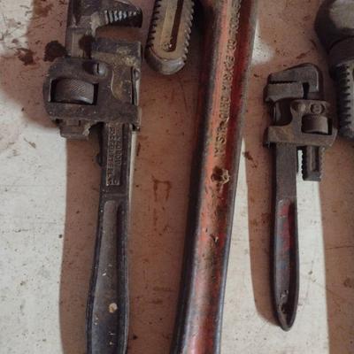 Set of Four Pipe Wrenches Various Sizes