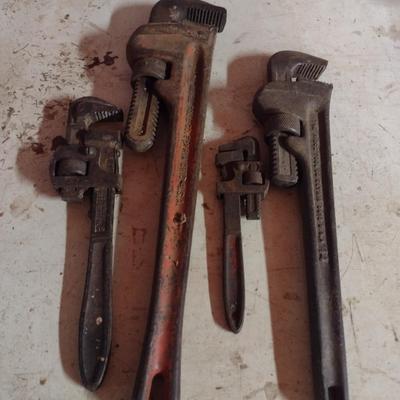 Set of Four Pipe Wrenches Various Sizes