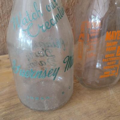 Set of Three Vintage Painted Dairy Glass Milk Bottles Lawson's, Mayen's Dairy and Chinquapin Dairy Tryon, NC (#3)