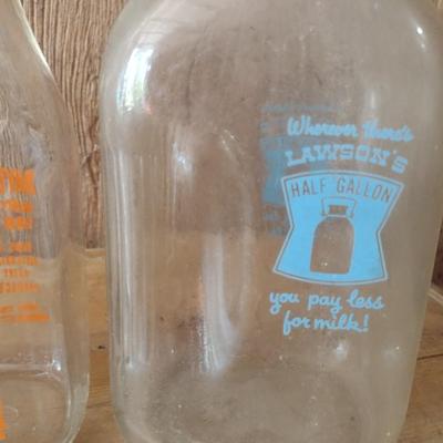 Set of Three Vintage Painted Dairy Glass Milk Bottles Lawson's, Mayen's Dairy and Chinquapin Dairy Tryon, NC (#3)