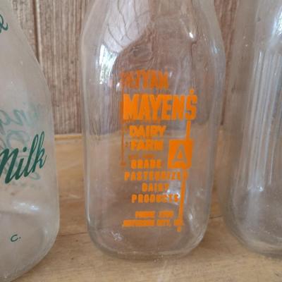 Set of Three Vintage Painted Dairy Glass Milk Bottles Lawson's, Mayen's Dairy and Chinquapin Dairy Tryon, NC (#3)