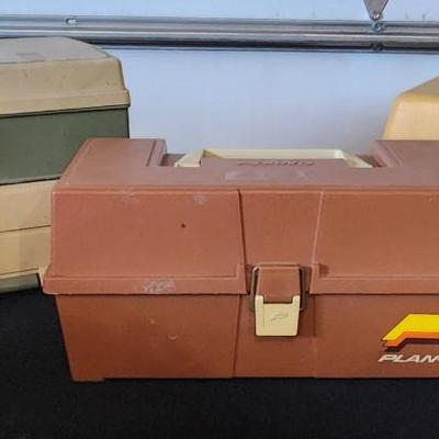 Sale Photo Thumbnail #120: Vintage Plano & Adventures Fishing Tackle Box Lot of 3.