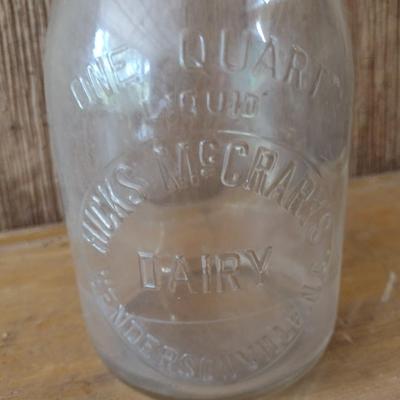 Vintage Hicks McCrary's Dairy Hendersonville, NC Quart Sized Glass Ring Neck Milk Bottle (#11)