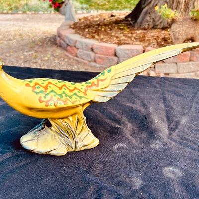 STAIN GLASS DECOR AND CALIFORNIA ROSELAMO POTTERY PHEASANT