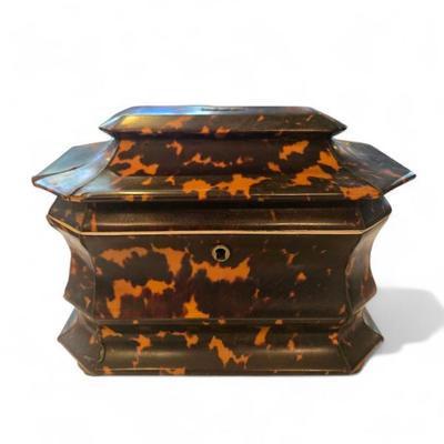 Pagoda shaped tea caddy, original tops inside lid $900