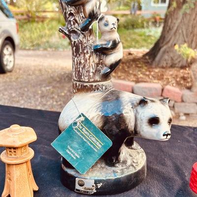 VINTAGE JIM BEAM PANDA DECANTER AND ASIAN SALT AND PEPPER SHAKERS