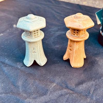 VINTAGE JIM BEAM PANDA DECANTER AND ASIAN SALT AND PEPPER SHAKERS