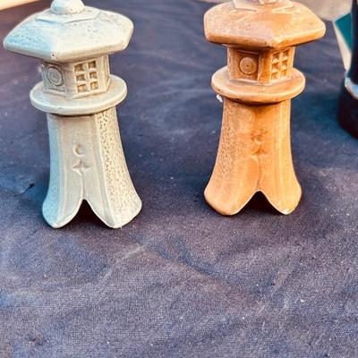 VINTAGE JIM BEAM PANDA DECANTER AND ASIAN SALT AND PEPPER SHAKERS