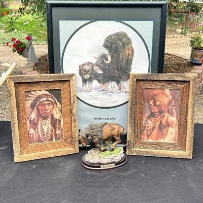 CHIEF SLOW BULL AND CHIEF JOSEPH PRINTS, BUFFALO STATUE AND MORE