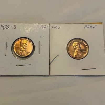 1983 S UNCIRCULATED PENNY 1962 PROOF PENNY