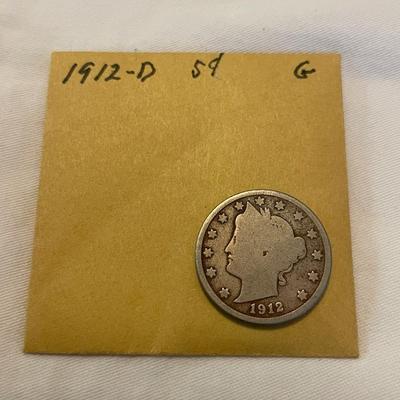 1912. D FIVE CENT NICKEL G. 1912 D FIVE CENT NICKEL. VG
