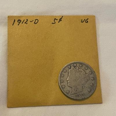 1912. D FIVE CENT NICKEL G. 1912 D FIVE CENT NICKEL. VG