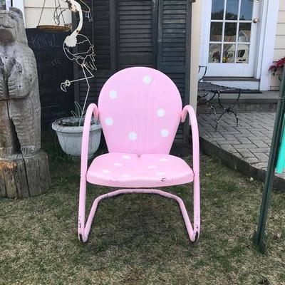 Pair of Iconic Vintage 1950s Outdoor Chairs Pink with White Polka Dots