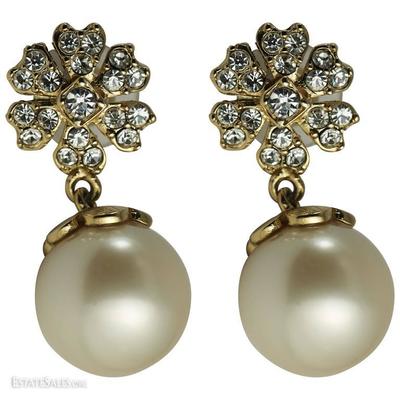 A Pair of Vintage Bling In The Style of Coco Chanel - Faux Pearls & Rhineston
