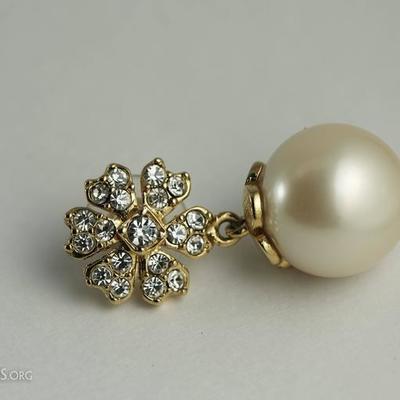 A Pair of Vintage Bling In The Style of Coco Chanel - Faux Pearls & Rhineston