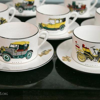 "Enjoy The Ride" 1900s Style Rare Antique Cars 30 Piece Colorful Limoges Coffee