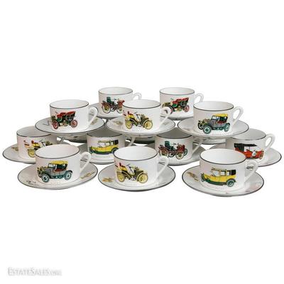 "Enjoy The Ride" 1900s Style Rare Antique Cars 30 Piece Colorful Limoges Coffee