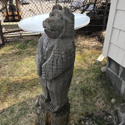 Pair of Green Eyed Hand-Carved Adorable Loon Lake Bear Statue's, Ben and Barb