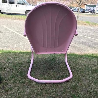 Pair of Iconic Vintage 1950s Outdoor Chairs Pink with White Polka Dots