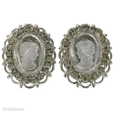 Pair of Stamped "Warner" Vintage Cameo Earrings