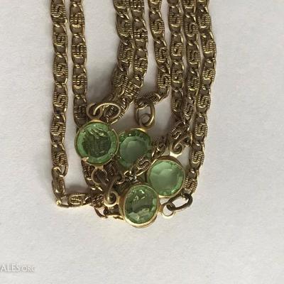 Glorious 1960s Freirich Stamped Peridot Chain Link Vintage Long Necklace