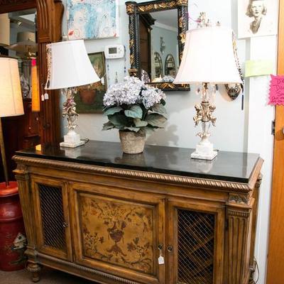 Fantastic Adam's Style Marble-Top Wine Cabinet and Buffet