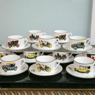 "Enjoy The Ride" 1900s Style Rare Antique Cars 30 Piece Colorful Limoges Coffee