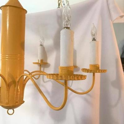 Mid-Century Modern Clean Lines Hand-Forged Buttercup Yellow Barrel Chandelier
