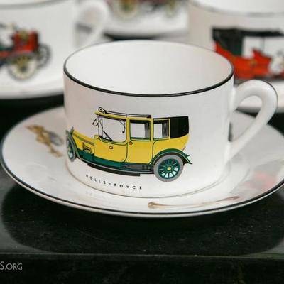 "Enjoy The Ride" 1900s Style Rare Antique Cars 30 Piece Colorful Limoges Coffee
