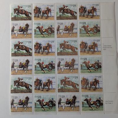 Vintage US Sporting Horses Stamp Sheet