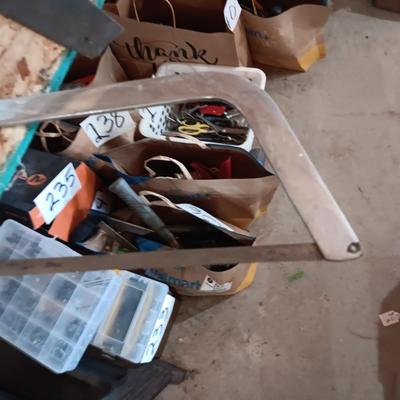 STANLEY RED WOOD LEVEL AND 2 HAND SAWS