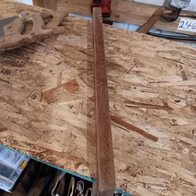STANLEY RED WOOD LEVEL AND 2 HAND SAWS