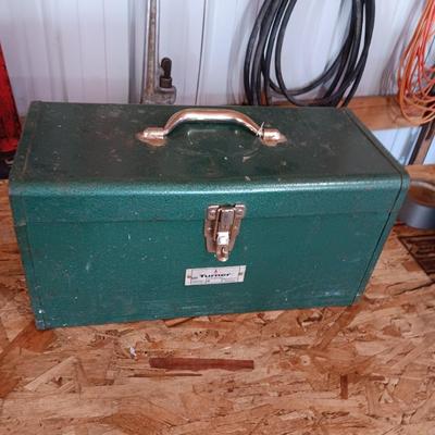TURNER METAL TOOL BOX WITH SHELF AND LASER LEVEL