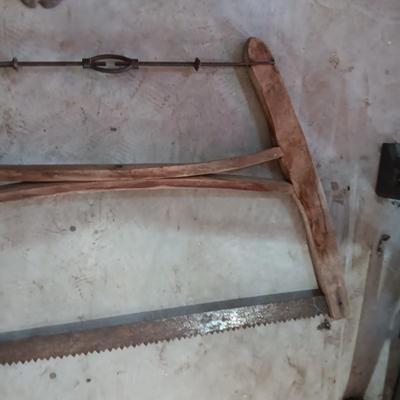 ANTIQUE SHOE FORM AND 2 MAN SAW