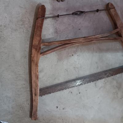 ANTIQUE SHOE FORM AND 2 MAN SAW