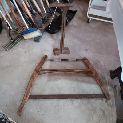 ANTIQUE SHOE FORM AND 2 MAN SAW