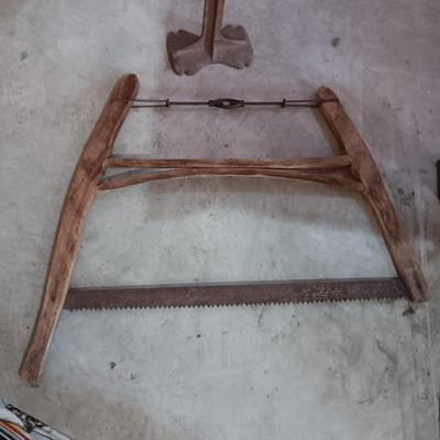 ANTIQUE SHOE FORM AND 2 MAN SAW