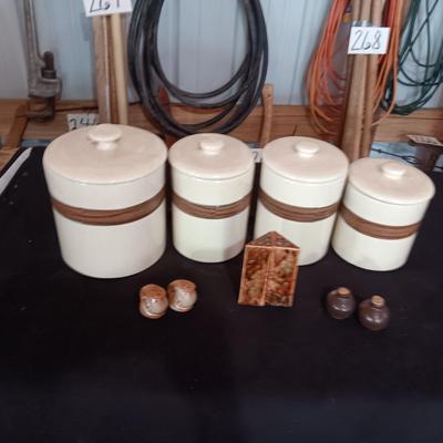 CANISTER SET AND 3 PAIRS OF SHAKERS