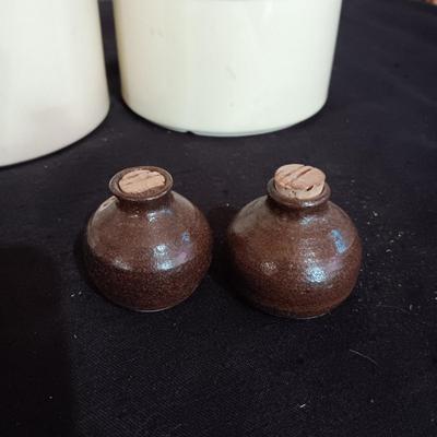 CANISTER SET AND 3 PAIRS OF SHAKERS