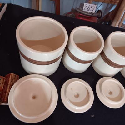 CANISTER SET AND 3 PAIRS OF SHAKERS