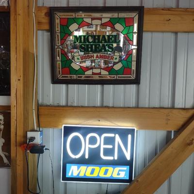 LIGHT UP MOOG OPEN SIGN & MICHAEL SHEA'S IRISH AMBER SIGN
