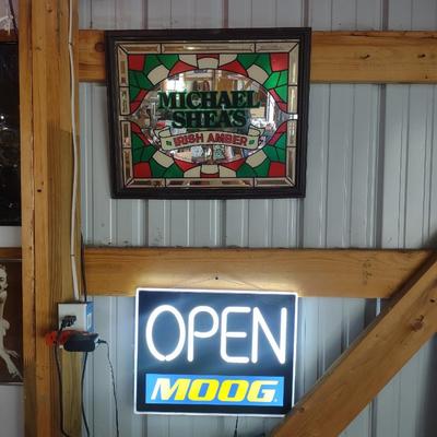 LIGHT UP MOOG OPEN SIGN & MICHAEL SHEA'S IRISH AMBER SIGN